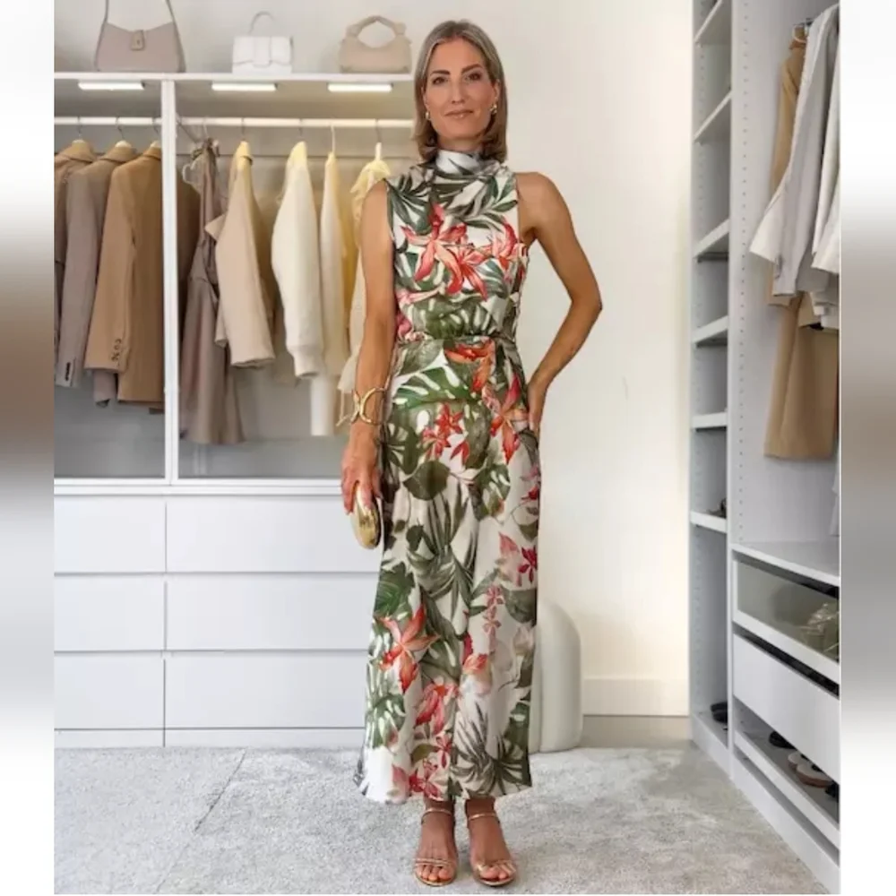 ZARA TROPICAL PRINT MIDI DRESS SIZE S - Picture 5 of 13